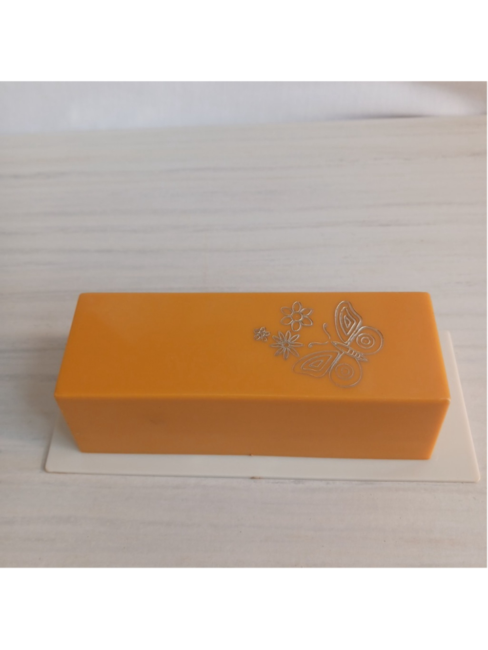 Vintage Butter Dish Harvest Gold Butterfly Flowers Plastic One Stick